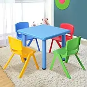 5PCS Kids Table and Chairs Set Children Study Desk Furniture Plastic 4 Chairs