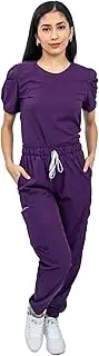 [Kolorum] Scrubs - Women Antifluid Scrub Set with Round Neck Top and Stretch Jogger Pants, Cargo Pockets