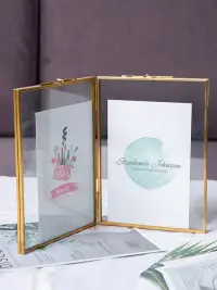 在飛比找松果購物優惠-復古黃銅玻璃相框DIY植物標本夾 桌面裝飾擺件 婚禮 8寸 