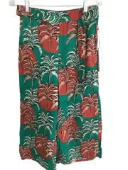 Nicole Miller Pants Women S Linen Wide Leg Cropped Red Green Floral Pull On NWT