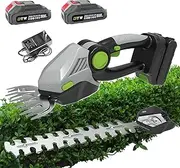 2 in 1 Electric Hedge Trimmer, Cordless Hedge Trimmer & Grass Shear with 1500mAh Battery & 2 Blades, 60° Adjustable Lightweight Handheld Small Shrub Trimmer, for Shrub and Lawn Pruning Green