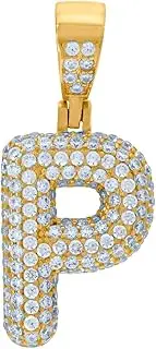 [JewelryWeb] 925 Sterling Silver Yellow tone Unisex CZ Simulated Diamond Letter Name Personalized Monogram Initial Alphabet P Charm Pendant Necklace-Pendant for Women