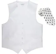 New Men's Formal white Vest Tuxedo Waistcoat_white black Dots Necktie wedding