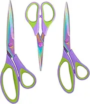 Rainbow Titanium Scissors Set, 3 Sizes, Purple and Green Comfort Grip Handles