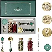 Joyeee Wax Seal Stamp Set, Wax Seal Kit with Melting Spoon, Replaceable Stamp Heads, Tea Candle, Wax Seal Pen for Envelopes, Decorating Wax Seal Stamp Suit for Wedding Invitation Envelope #57