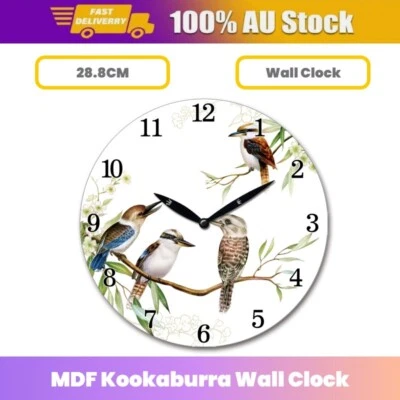 28.8cm Round MDF Wall Clock Bird Kookaburra Hanging Office Home Room Decor Gift