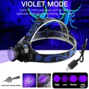 Rechargeable UV LED Headlamp Headlight Blacklight Head Lamp Zoom Lights 395nm US