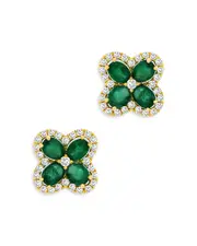 Bloomingdale's Fine Collection Emerald & Diamond Clover Stud Earrings in 14K Yellow Gold