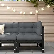 Corner Sofa with Cushions Black Solid Wood Pine