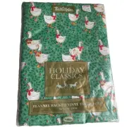 Vintage Holiday Classics Vinyl Tablecloth Flannel Backed 52x70" Oval Geese NOS