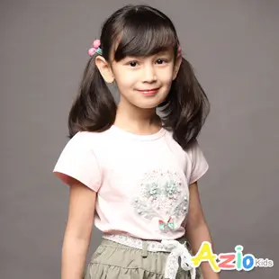 Azio Kids美國派 女童 上衣 灰色花朵珍珠短袖上衣(粉)