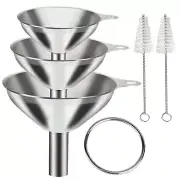 5PCS Stainless Steel Funnel Set – Large & Small Sizes for Kitchen with 2 Brushes