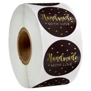 500pcs/roll gold foil "handmade with love" sticker for cake bag decoration thank you sticker seal labels (black ) stationery