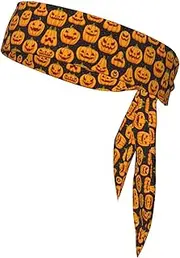 Halloween Pumpkin Patterns Sports Strap Double-Sided Headscarf Men's Bow Tie Sports Headscarf Running Yoga Exercise Headband