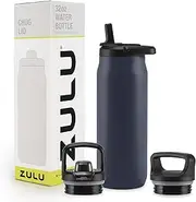 ZULU Core 32oz Stainless Steel Water Bottle with 3 Lids- Straw, Chug, Twist | Double Walled and Vacuum Insulated Metal Thermos | for Gym, Outdoor | Built in Carry Loop, Dishwasher Safe, Navy