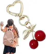[Generic] Cherry Bag Charm | Fruit Car Key Holder | Cherry Bag Pendant Keychains Heart Key Ring Accessory for Purse