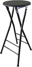 Portable High Bar Stool with Backrest and Footrest for Home Camping Shop Black 80cm/32in
