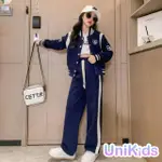 【UNIKIDS】中大童2件套裝長袖棒球服外套闊腿運動長褲 女大童裝 CVXC715(藏青春秋)