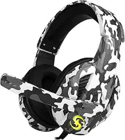 T-173 3.5mm Over-Ear Wired Gaming Headphones Music Headset Noise C Lation Earphones w/Microphone Mic Mute Volune Control for Phones Laptop Tablet PC Camouflage Gray
