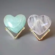 Lot Of 2 Polished Amazonite & Rose Quartz Hearts - USA