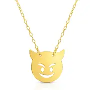 14k Yellow Gold Emoji Devil Extendable Necklace, 16" to 18"