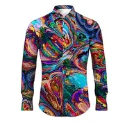 Men's Optical Illusion Geometric Pattern Shirt Button Up Shirt Long Sleeve Abstract Daily Wear Going out Spring Summer Turndown Print Button-Down Yellow Red B