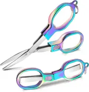 2PCS Folding Scissors, Color Stainless Steel Portable Travel Scissors, Foldable
