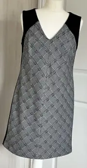 Next Tailored Black & White Check Fitted Shift Dress Size 12 Sleeveless Classic