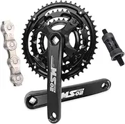 Bicycle Crankset, 170mm Mountain Bike Square Tapered Crankset 28-38-48T Triple Round Chainring MTB Cranksets 6/7/8/9/10/11 Speed Crank Chain with BB