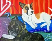 AKITA Contemporary 11x14 ART Print by Artist KSams Dogs Going Fishing