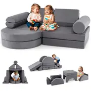 Giantex Sectional Sofa Set Play Couch Convertible Foam Sofa For Nursery Playroom Bedroom Grey