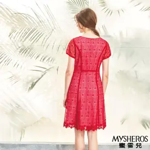 【MYSHEROS 蜜雪兒】圓領洋裝 氣質蕾絲 修身 後拉鍊(紅)