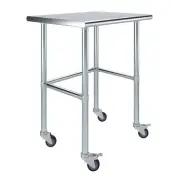 24 in. x 30 in. Stainless Steel Work Table Open Base & Wheels | Mobile Table