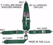 RJS SFI 16.1 CAM LOCK 5 PT V ROLL BAR MOUNT BOLT IN HARNESS BELT GREEN 1030109