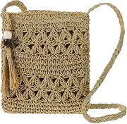 [AOZUO] Straw Mesh Beach Crossbody, Women Summer Clutch Purse Travel Woven bag Handbag Shoulder Bag with Tassel