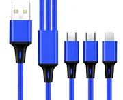 Applicable One Drag 3 Light Data Cable Android Typec Apple Keychain 3 In 2 Charging Line-Blue