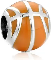 [EVESCITY COLLECTION] EVESCITY Limited Edition Lifelike Basketball Orange Enamel 925 Sterling Silver Bead for Charms Bracelets for Charm Bracelets Like Pandora & Others Best Jewelry Gifts for NBA Fans Sport Players