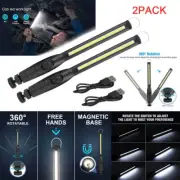 2PC USB Rechargeable COB LED Work Light Hand Torch Inspection Magnetic Base Lamp