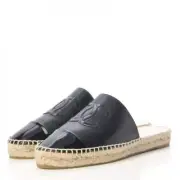 New CHANEL Black Patent CC Backless Double Sole Espadrille Slide Mule Flat 36