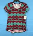 Nwt LULAROE Classic T RED/TEAL Boho Aztec KNIT High-Low Hem CASUAL T-Shirt Top S