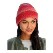 AQUA Space Dyed Knit Beanie Hat Women's One Size Red Ribbed Wool Blend