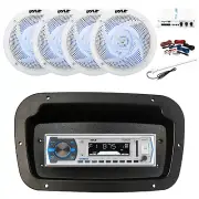 Pyle Marine Radio, Spa Bezel,Adapter,Antenna, Amp,Kit, 4x 6'' LED White Speaker
