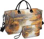 [ZRYSMY] Duffel Bag for Traveling, Fall River Tree Landscape Travel Bag Gym Bag, with Multiple Interior Pockets Shoulder Weekender Bag for Women Men with Toiletry Bag 20.5L x 1.9W x 13.8H