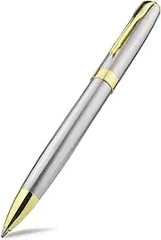 STONEGO Metal Ballpoint Pen, Black Ink Medium Point 1.0mm Smooth Writing Retractable Ball Point Pen Business Gift Pens Signature Pen for Men, Women, Office, Executive Premium Metallic Pens （Silver）