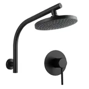 ACA WELS WATERMARK Round 8'' ABS Plastic Rainfall Shower Head Set Gooseneck Wall Arm Mixer Tap Black