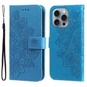 For iPhone 16 Pro Max Case, PU Leather Mandala Cover, Blue