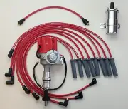 FORD 429 460 RED SMALL FEMALE CAP HEI DISTRIBUTOR + CHROME COIL + 8.5mm WIRES (for: Ford)