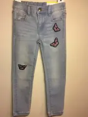 GIRLS size 4 SKINNY Jeans Light BLUE Wash Stretch Butterflies patch denim pants
