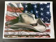 Vintage Original T-Shirt Iron On Heat Transfer Cowboy Hat W/ Flag And Feather