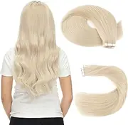 Sassina Tape in Hair Extensions Remy Human Hair Platinum Ash Blonde Reusable Invisible Seamless Skin Weft Tape in Extensions 20 Inch 20pcs 50g/Set with Color #60